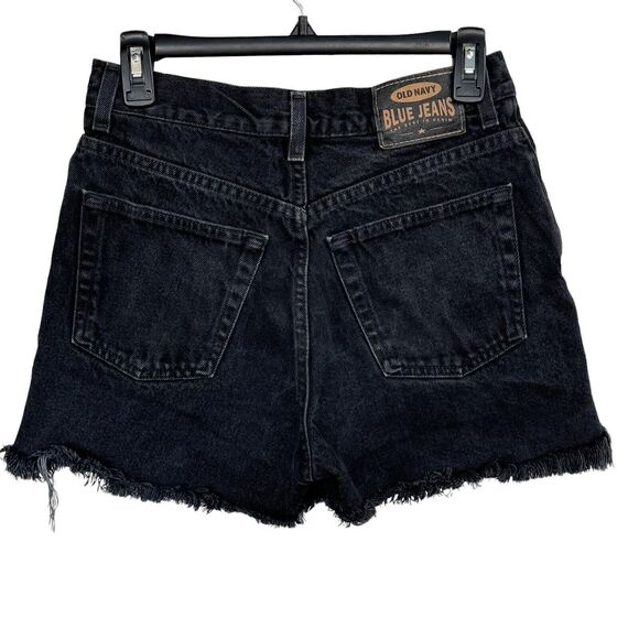 Old Navy SZ 2-4 Jean Shorts Hi-Rise Frayed Hems Pockets Zip-Fly Black Wash - Picture 3 of 5